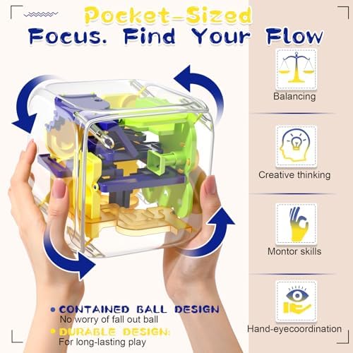 1 Sets Large Labyrinth 3D Maze Cube Puzzle Maze Game Gravity 3D Puzzle Cube Brain Teaser Ball Games for Kids Education Sensory Toys Gift for Adults (Upgrade Version,Yellow) - Image 3