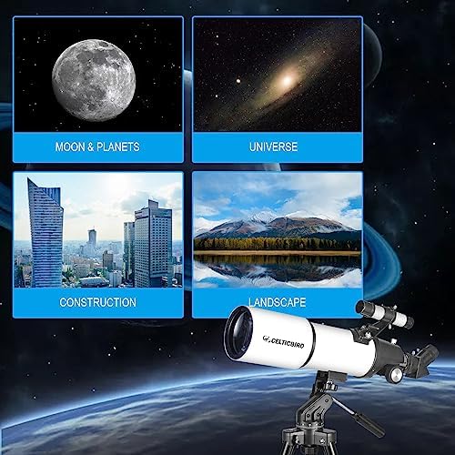 Celticbird Telescope for Adults High Powered, 80mm Aperture 600mm AZ Mount Refractor Telescope for Kids Beginners - Portable Telescopes for Adults Astronomy with Backpack, Phone Adapter, Moon Filter - Image 5