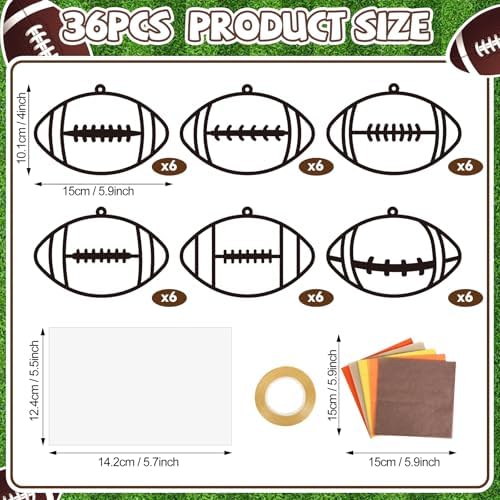 Qyeahkj 36 Set Football Suncatchers Crafts for DIY Rugby Sports Window Tissue Paper Craft Kit Hanging Decor for Sports Holiday Home Activity Art Project Birthday Party Favor - Image 2