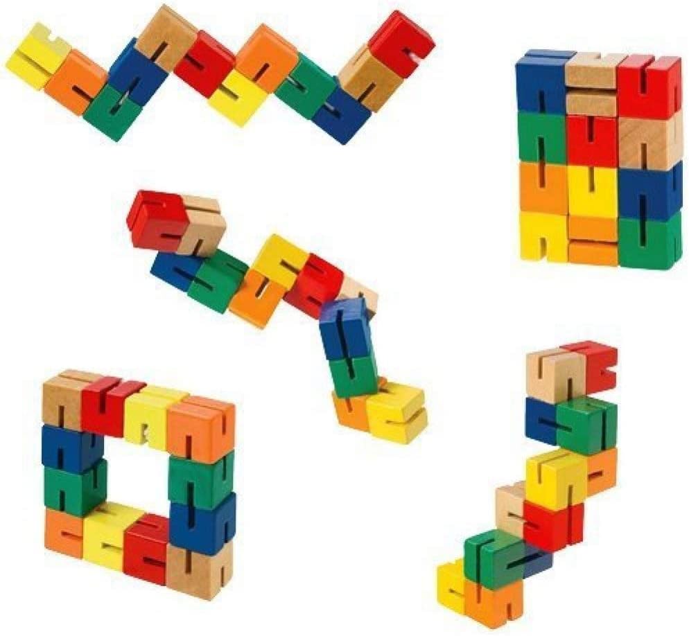 Wooden Twist Cubes Puzzle Fidget Multi Colored Flexi Puzzle Stretch, Twist, and Lock Bending Brain Teaser Fidget Sensory Toys for Kids, Stocking Stuffer and Party Favors Finger Fidget (6 Fidgets) by StarMagic