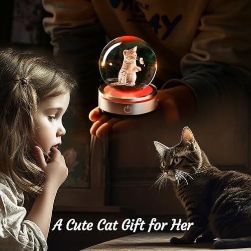 IFOLAINA Cat Lovers Gifts for Women Decorative Cat Glass Sphere Night Light - Image 5