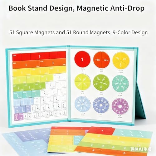 Magnetic Fraction Playbook, 103 PCS Magnetic Fraction Tiles Fraction Magnets for Elementary School Math Learning Toys for Kids Fraction manipulatives Magnetic Fraction Demonstration Book - Image 6