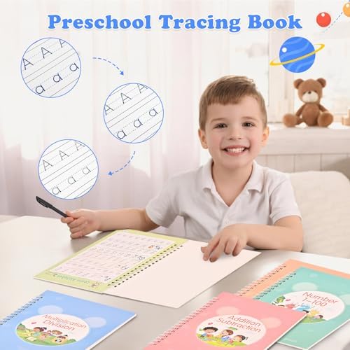 Magic Grooved Writing Practice for Kids Ages 3-8|Reusable Tracing Workbook|Magic Copybook Set with Disappearing Ink Pens for Preschool Learning - Image 4