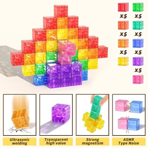 Apluses 45PCS Magnetic Blocks - Transparent Magnet Cubes, Kids Building Blocks, Sensory Autism Gifts for Kids Ages 3+, Preschool Travel Toys for 3-5 Year Old Boys and Girls - Image 2