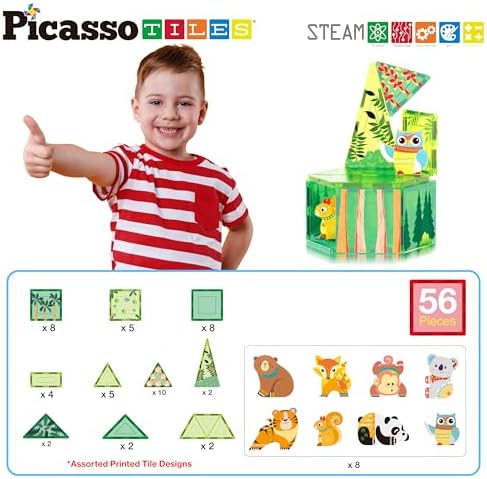 PicassoTiles Magnet Tile Building Blocks Forest Animal Theme Toy Set with 8 Character Action Figures Educational STEM Learning Construction Kit Pretend Play Magnetic Tiles Preschool Kids Ages 3+ PTQ16 - Image 2