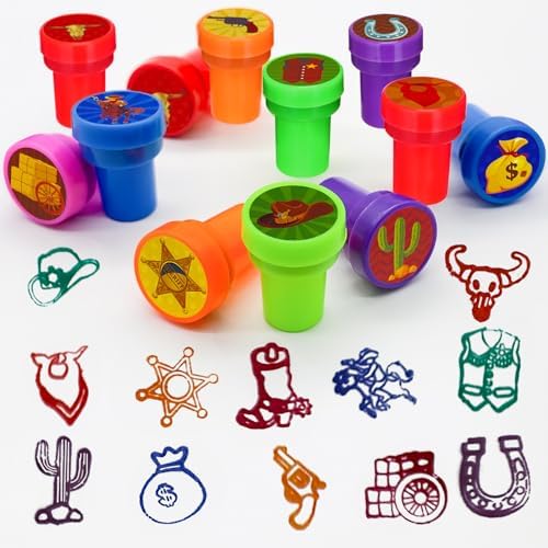 Cinrobiye 24 Pcs Western Cowboy Stampers Party Favor Set, Cute Cowboy Rodeo Stamps for Kids Birthday Party, Classroom Rewards, Carnival Prizes, Goody Bag Fillers, Western Themed Party Supplies - Image 4