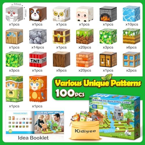 100PCS Magnetic Blocks - Build Mine Magnet World Forest Set, STEM Building Toys for Kids Ages 4-8, Classroom Must Haves Construction Toys, Sensory Toddler Toys Gift for 3+ Year Old Boys & Girls - Image 5
