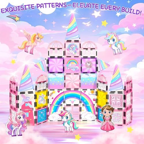 Magnetic Tiles Unicorns Princess Castle with 5 Dolls & Magnetic Decors Kit - Image 4