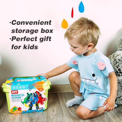 SOMMER 5-in-1 Magnetic Vehicles Toy Playset, Mix and Match STEM Stacking Assembling Car Kit with Storage Box, Transform into Robot, Birthday Gift for Toddler Kids 3 4 5 6 7 Year Old Boys Girls - Image 4