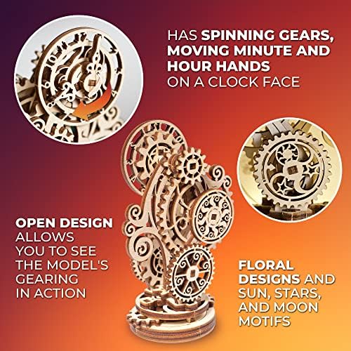 UGEARS Steampunk Clock 3D Wooden Puzzles for Adults - Wooden Model Kits for Adults Mechanical Build a Clock Kit Steampunk Decor Clocks Puzzle Brain Teaser, Hobby Set Home Decoration - Image 3