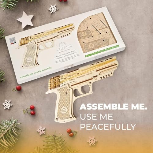 UGEARS Mechanical Wolf-01 Handgun – 3D Wooden Puzzle for Adults, Rubber Band Gun Mechanical Model Kit, DIY Wood Building Set, Collectible Hobby Craft, Brain Teaser Puzzle - Image 6