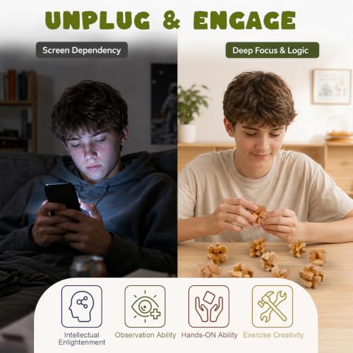 VolksRose 9pcs Wooden Brain Teaser Puzzles, IQ Challenge Puzzle Games, Logic Mind Puzzle Box Lock Toy Disentanglement 3D Small Brain Puzzle Gift Set for Adults Teenagers Kids, 1.8inch 4.5cm - Image 4