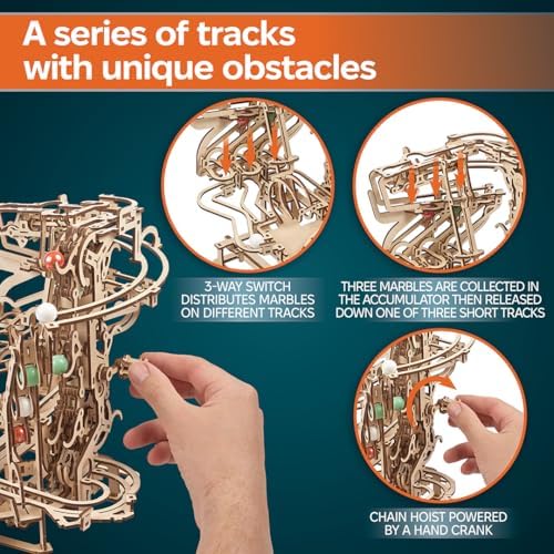 UGEARS Marble Run Chain Hoist, Model Kit, 3D Puzzle, Models for Adults to Build Mechanical Engineering Kit Brain Teaser, Hobby Set - Image 3