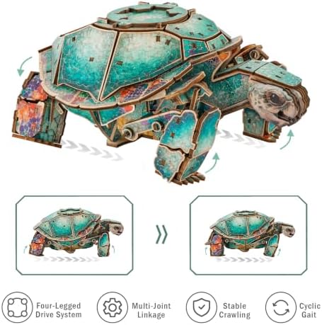 3D Wooden Puzzle for Adults, Mecha Turtle 3D Puzzle Kits, 171 Pieces - Image 5