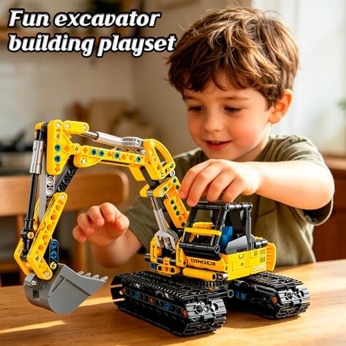 2-in-1 Excavator & Bulldozer Building Set, 399-Piece STEM Construction Vehicle Kit with Rotating Cab and Moving Arm, Creative Engineering Toy for Kids - Image 5