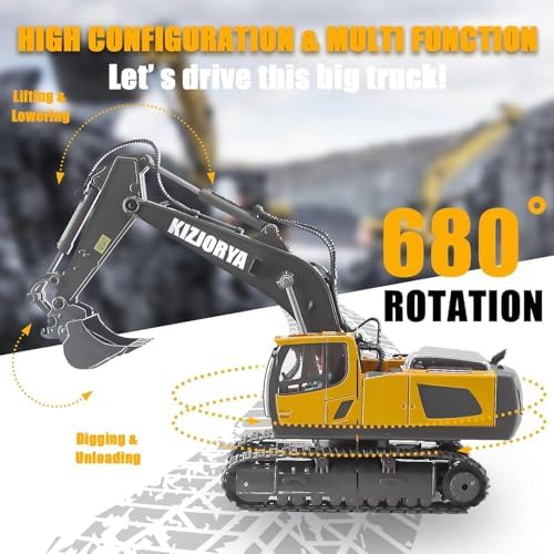 KIZJORYA Remote Control Excavator, Toys for Boys Age 6-12, Rechargeable 11 CH RC Construction Vehicles Truck with Sound Light Metal Shovel, Birthday for Kids 7 8 9 10+ Year Old(2.4 GHz) - Image 3