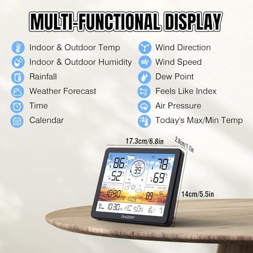 Raddy AG7 Wireless Weather Station, Color Display Atomic Clock - Image 4