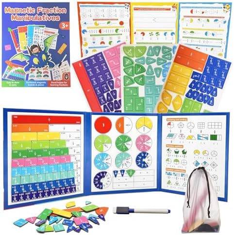 Magnetic Fraction Educational Puzzle,Magnetic Fraction Tiles & Fraction Circles,Math Manipulatives for Elementary School, Montessori Fraction Manipulatives Learning Toys for Kids by DOCHENXIYU