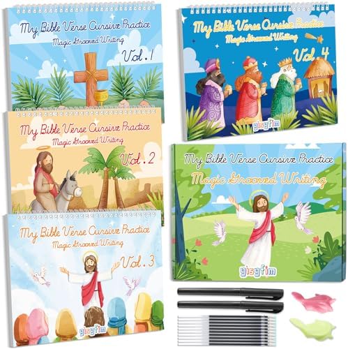 gisgfim Bible Magic Grooved Writing Practice Books for Kids Reusable Grooved Handwriting Workbooks for Kids Ages 3-8 Tracing Bible Magic Copybooks for Christian Sunday School Gifts Prizes（Cursive） by gisgfim