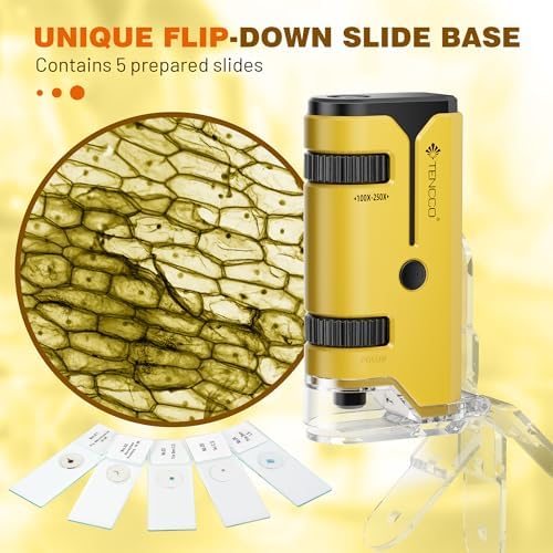 100x-250x Pocket Microscope for Kids Adults, Protable Handheld Miniscope, Mini Microscope Kit for Kids Adults Home School Lab Biology Science Education, Yellow - Image 4