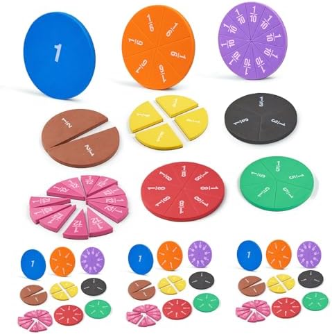 4 Pack Magnetic Fraction Circles 204 pcs Fraction Bars Set by stochastic+box