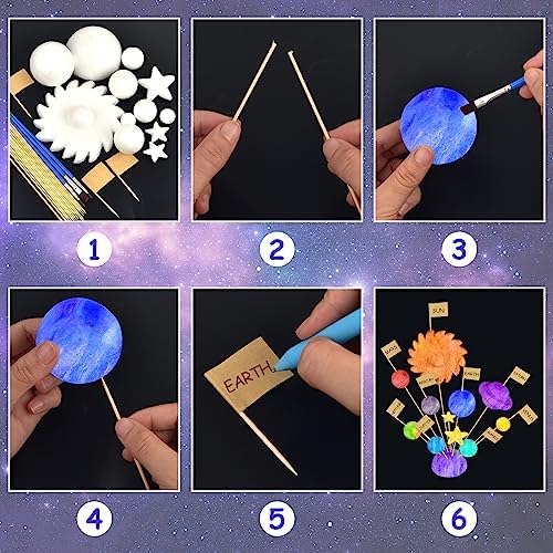 100 Pieces Solar System Model Foam Ball Kit Includes Mixed Sized Polystyrene Balls Toothpick Flag Bamboo Sticks Painting Brushes for School Science Project DIY Planet Handcraft - Image 3