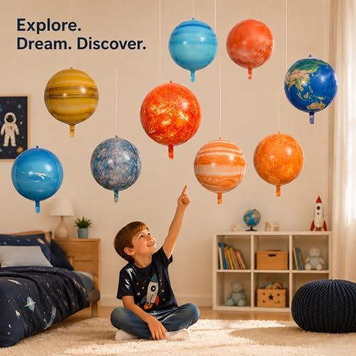 Solar System Balloons Set, Inflatable Planet Balloons with Sun & 8 Planets, Space Party Decorations Hanging Kit, Foil Space Balloons - Image 3