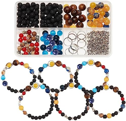 SUNNYCLUE 1 Box 300+Pcs DIY 10 Sets Solar System Bracelets Kit Universe Galaxy The Nine Guardian Planets Bracelet Necklace Tiger Eye Bead Natural Gemstone Beads for Jewelry Making Kits Craft by SUNNYCLUE