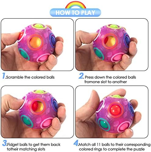 Vdealen Magic Rainbow Puzzle Ball, Fidget Ball Puzzle Brain Teaser Fidget Toy for Boys & Girls- Birthday Party Easter Valentines Christmas Stocking Stuffers for Kids Teen & Adults(Purple) - Image 4