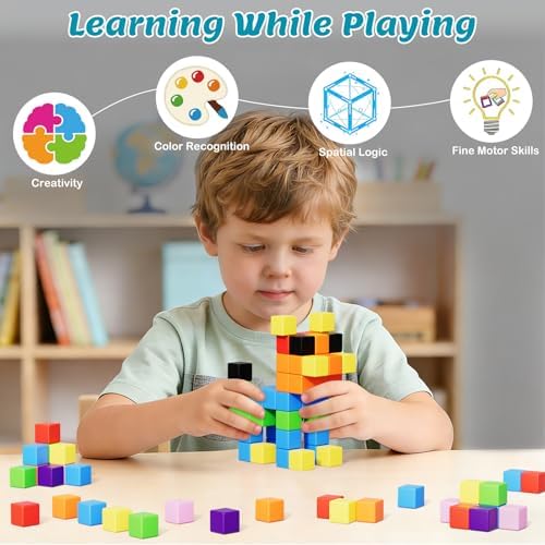 72pcs Magnetic Blocks for Kids, Magnetic Building Cubes for Toddlers 3-5, Preschool STEM Educational Sensory Montessori Square Toy for 3 4 5 6 Boys & Girls 72pcs - Image 5