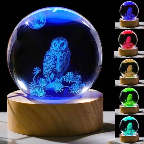 3D Owl Crystal Ball 60mm - Figurines Decor Glass Animals for Women, Room Birthday Gift for Best Friend Lovers, Keepsake Paperweight by Unknown