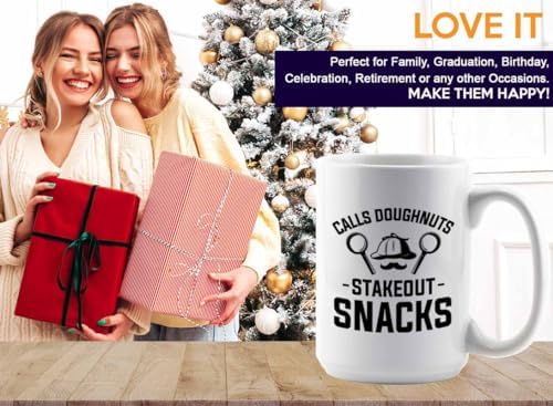 Detective Coffee Mug 15oz White Stakeout Snacks Quote Police Officer Gift - Image 7