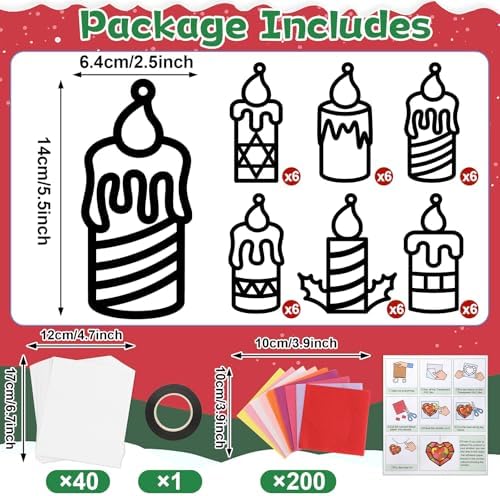 Qyeahkj 36 Set Winter Christmas Candle Suncatchers Crafts Kit Xmas Religion DIY Colorful Window Tissue Paper Craft Christian Holiday Hanging Ornaments Window Art Decor for Christmas Winter Home Gift - Image 2