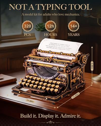 ROKR 3D Wooden Puzzles for Adults, Mechanical Typewriter Vintage Model Kits - Image 3