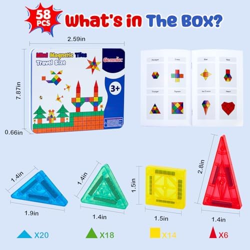 Gemmicc 58 PCS Mini Magnetic Tiles, Magnet Toys with Metal Storage Box - Image 2