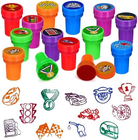 Cinrobiye 24 Pcs Race Car Stampers Party Favor Set, Cute Racing Car Stamps for Kids Birthday Party, Classroom Rewards, Carnival Prizes, Goody Bag Fillers, Racing Themed Party Supplies by Cinrobiye