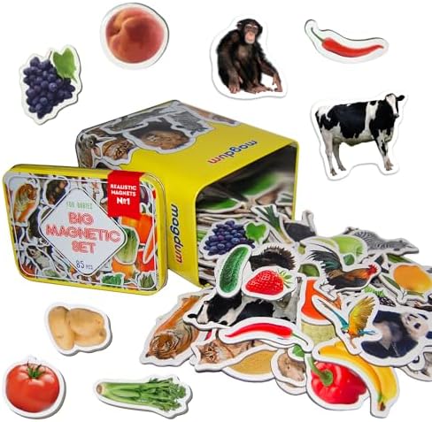 Animals Magnets for Kids - 85 Zoo & Farm, Fruit & Vegetable – Gift by magdum