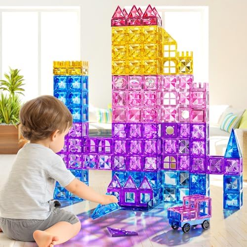 Magnetic Tiles Educational Toys, 50PCS Magnetic Blocks Building Set with Marbles Run for Kids Ages 4-8, Magnet Tiles STEM Learning & Sensory Toys for Girls Boys Perfect Preschool Toy for Toddlers 3-5 - Image 5