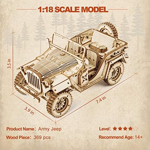 ROKR Model Car Kits Wooden 3D Puzzles Model Building Kits for Adults-Educational Brain Teaser Assembly Model for Adults to Build, Desk Decor/DIY Hobbies for Teens&Kids (Jeep Wrangler/7.5 * 4 * 3.5) - Image 6