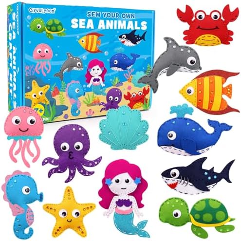 CiyvoLyeen Sea Animals Sewing Kit for Ages 8-12 Felt Sewing Craft 12Pcs by CiyvoLyeen
