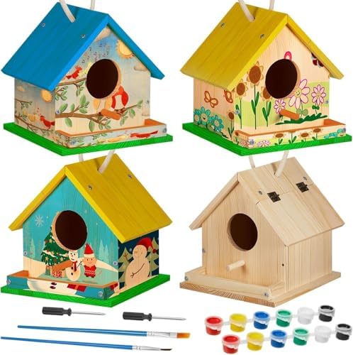 Liliful 24 Sets Wooden DIY Birdhouse Kit for Kids to Build & Paint by Liliful