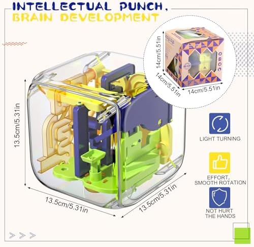 1 Sets Large Labyrinth 3D Maze Cube Puzzle Maze Game Gravity 3D Puzzle Cube Brain Teaser Ball Games for Kids Education Sensory Toys Gift for Adults (Upgrade Version,Yellow) - Image 2