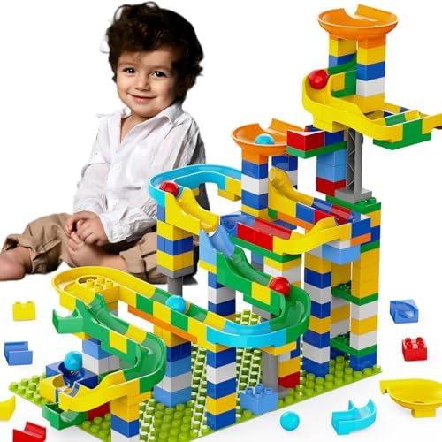 3in1 Marble Runs for Kids 4-8 Building Blocks/246Pcs Classic Big Blocks Toys Set Compatible with DUPLO LEGO Sets/Marble Maze Race Track/Montessori Learning STEM Toys for Kids Age 3,4,5,6,7,8+ by YYLANDTOYS