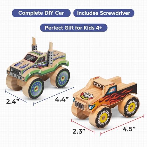 Little Jupiter DIY Wooden Kits w/Stickers - Kids Building Kit - Stem Toys for Ages 4-7 - Wood Crafts for Kids - Woodworking Kits (Monster Truck 1 & 2) - Image 5