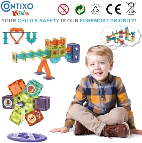 Contixo STEM Building Toys - 110 pcs Marble 3D Magnetic Run Tiles Learning Stacking Educational Building Blocks Set, Creativity Beyond Imagination, Inspirational, Recreational Toy for Kids - Image 2
