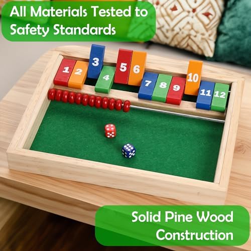 STERLING Games Kids Shut The Box Game for 2 Players | Wooden Math Toy Dice Game for Kids and Small Children | STEM Educational Toy for Learning Mathematics and Addition - Image 4
