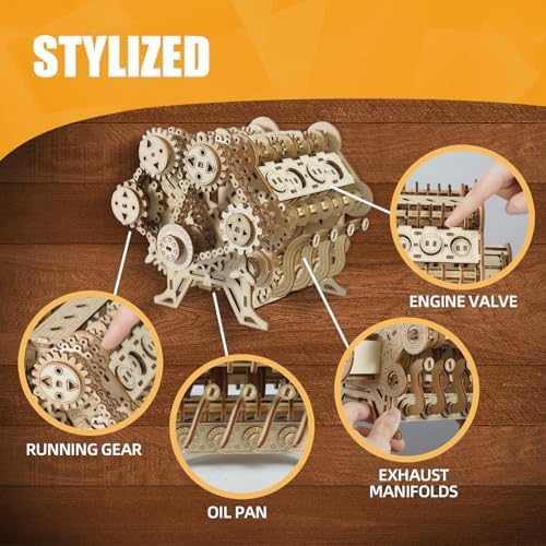 3D Puzzles for Adults - Wooden V8 Engine Model Kit - Image 3