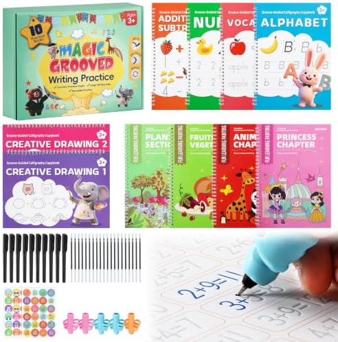Reusable Magic Grooved Writing Practice for Kids 3-8, Disappearing Ink by Biubee
