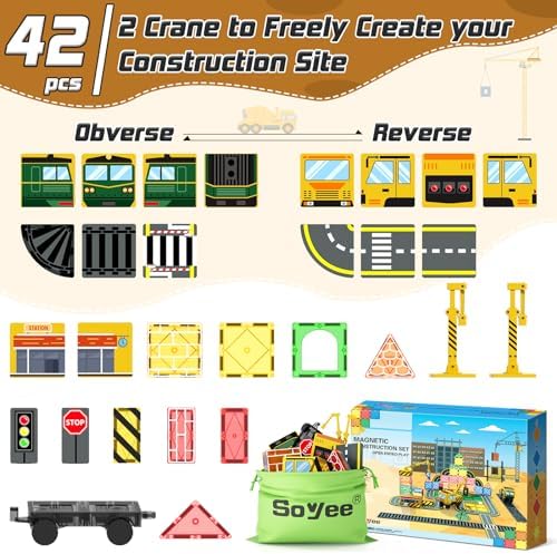 Magnetic Tiles with 2 Cranes, Magnetic Construction Toys STEM Building Toys - Image 6