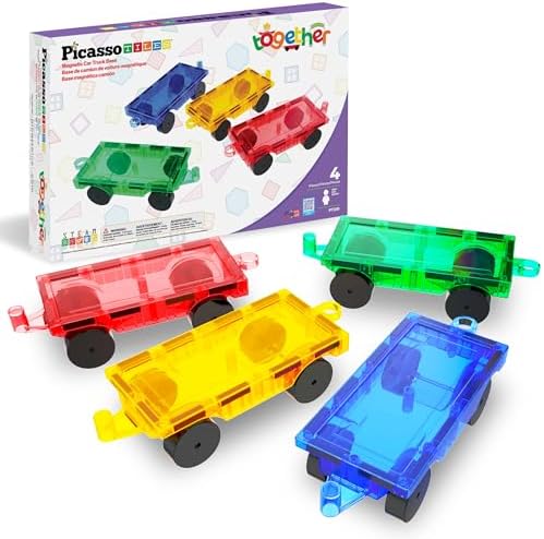 PicassoTiles Magnetic Car & Truck Base Accessory, STEM Building Toy Ages 3+ by PicassoTiles